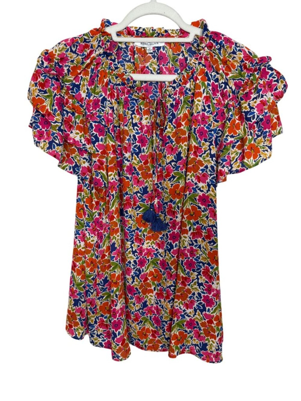 Rose & Olive Multi-Color Floral Peasant Blouse